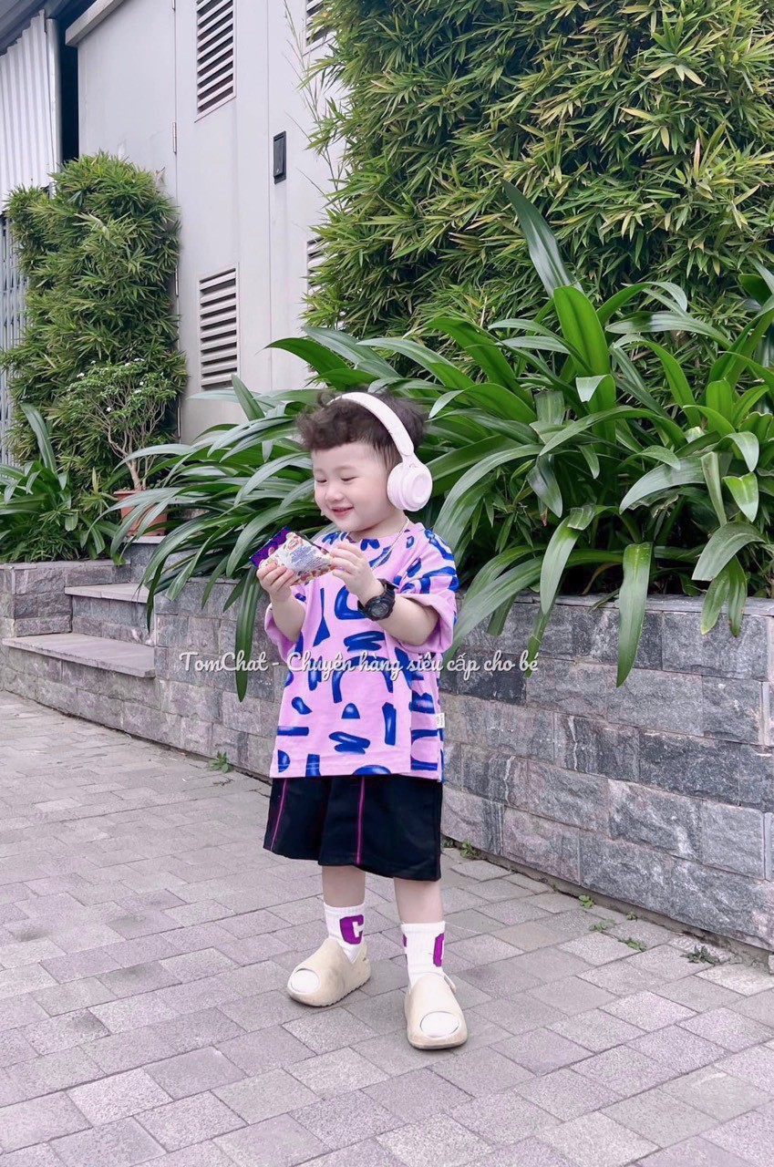 BỘ ĐÙI ÁO TÍM QUẦN ĐEN COTTON
