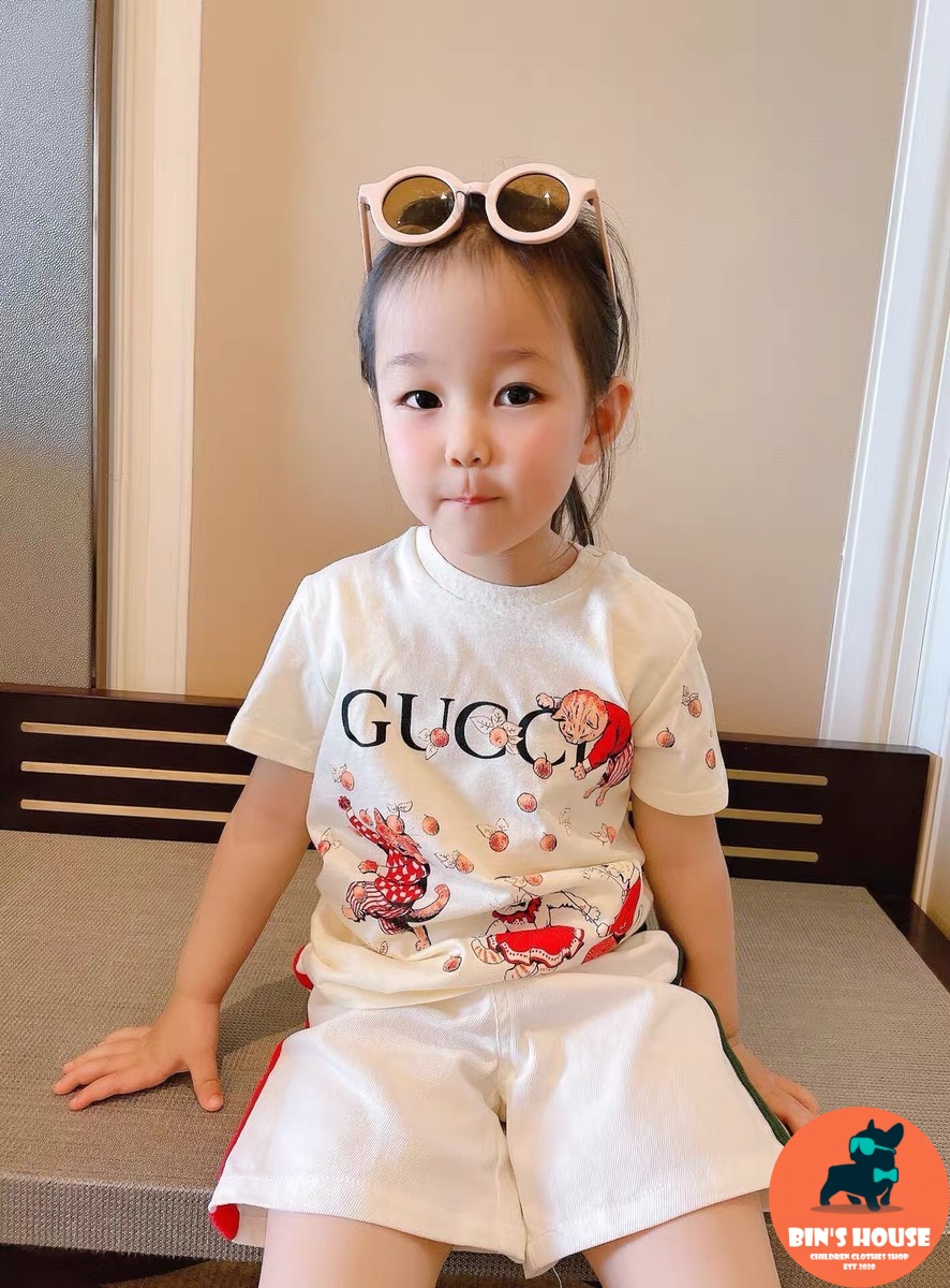 BÁN SỈ SET 2 ÁO PHÔNG BÉ GÁI GUSI HỔ TIGER TRẮNG HỒNG