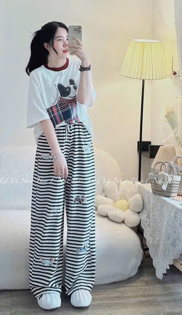 BỘ CỘC HÌNH CÚN TRẮNG QUẦN KẺ