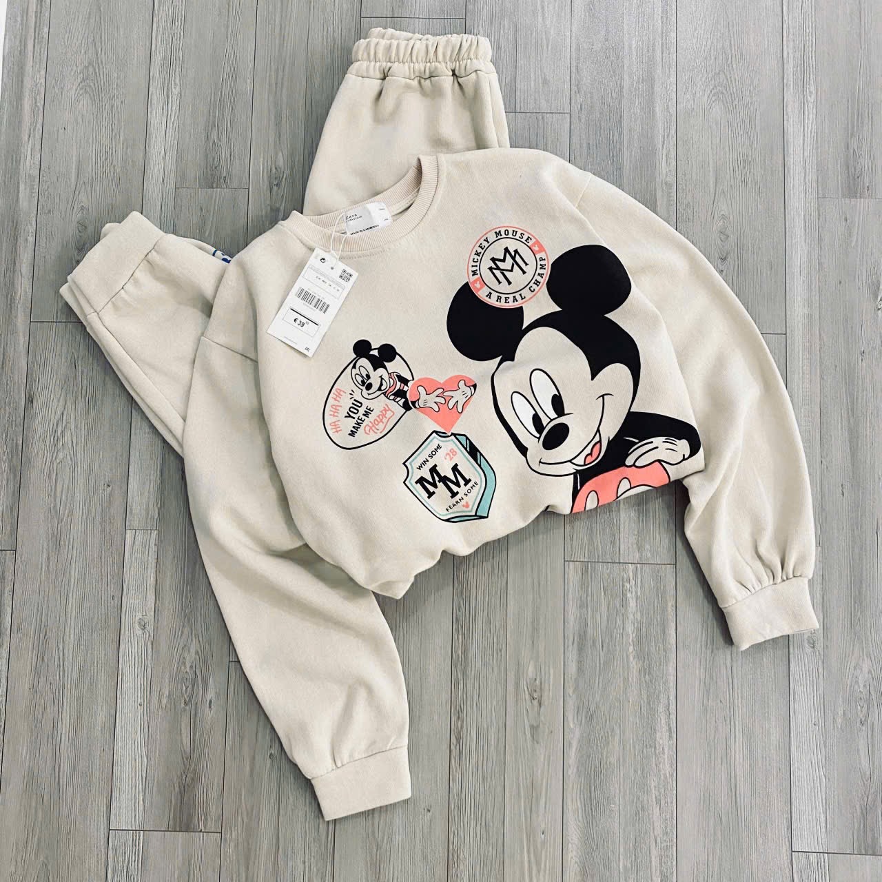 - BỘ BÉ TRAI GÁI NỈ SIZE ĐẠI CHỮ M MICKEY