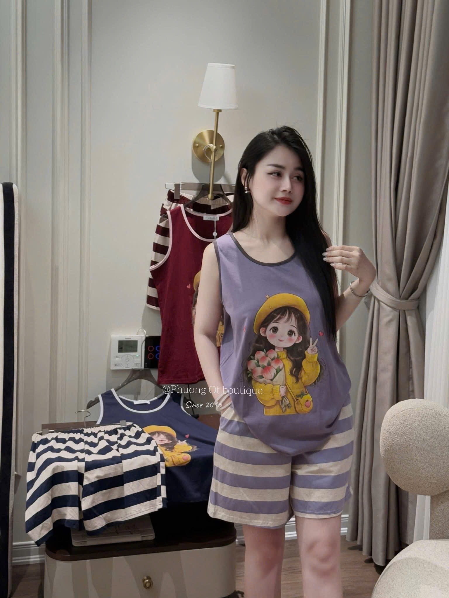 - BỘ ĐÙI NỮ ÁO BA LỖ CÔ GÁI QUẦN KẺ NGANG