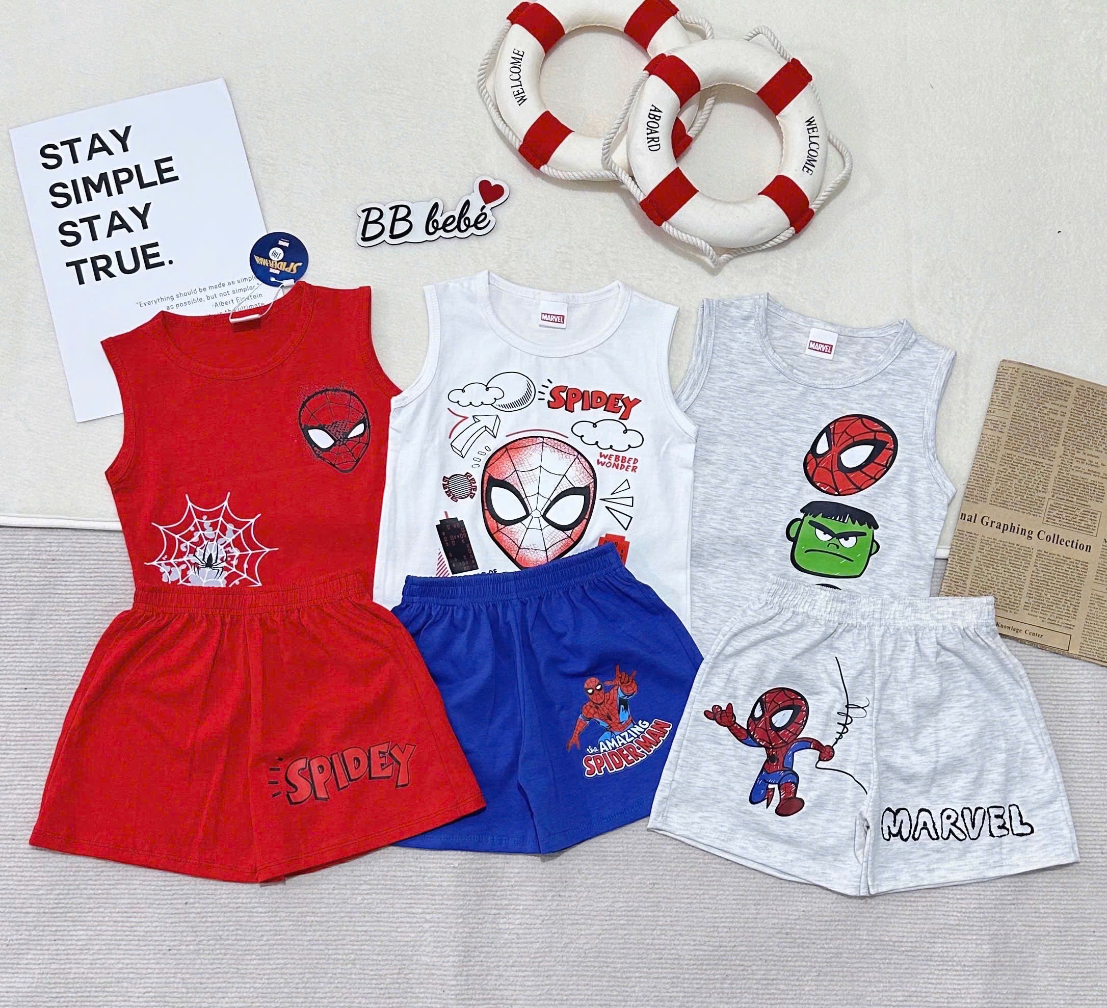 - SET 3 BỘ ĐÙI BÉ TRAI BA LỖ MARVEL ĐỎ GHI TRẮNG