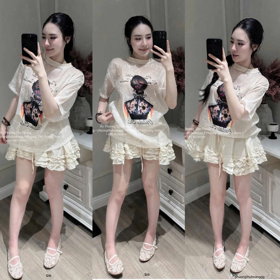 - ÁO VOAN TƠ THÊU HOA CÔ GÁI PARIS