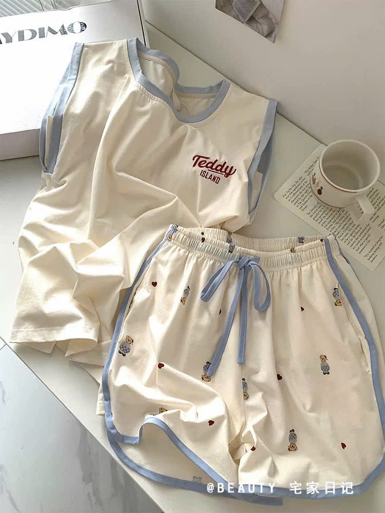 - BỘ ĐÙI NỮ ÁO BE GẤU TEDDY VIỀN XANH