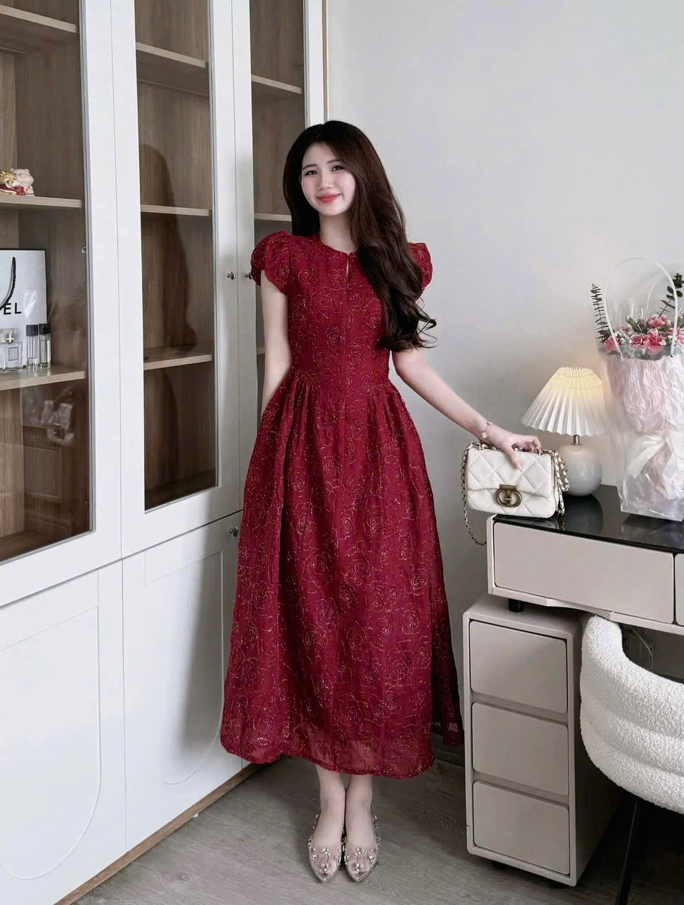 VÁY TƠ VOAN KIM SA ĐỎ HỒNG