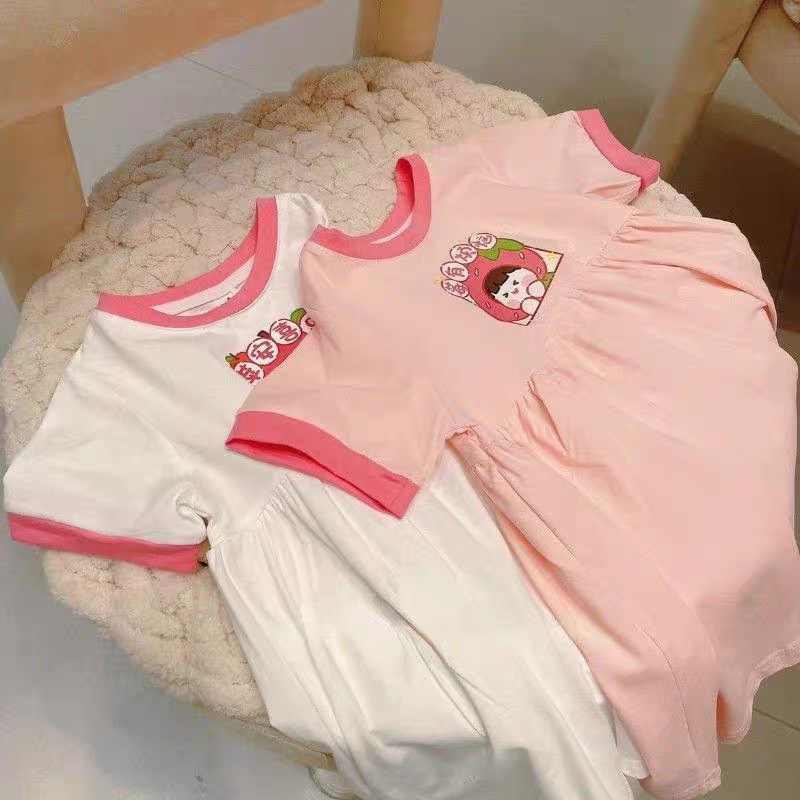 BÁN SỈ SET 2 VÁY BÉ GÁI COTTON TRẮNG HỒNG MARUKO