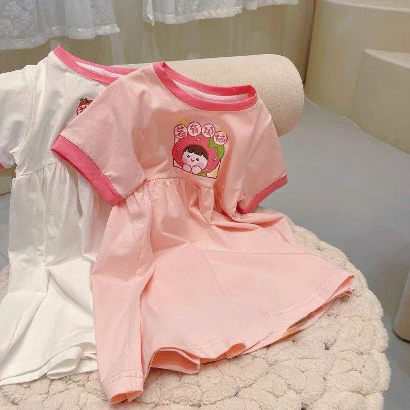BÁN SỈ SET 2 VÁY BÉ GÁI COTTON TRẮNG HỒNG MARUKO