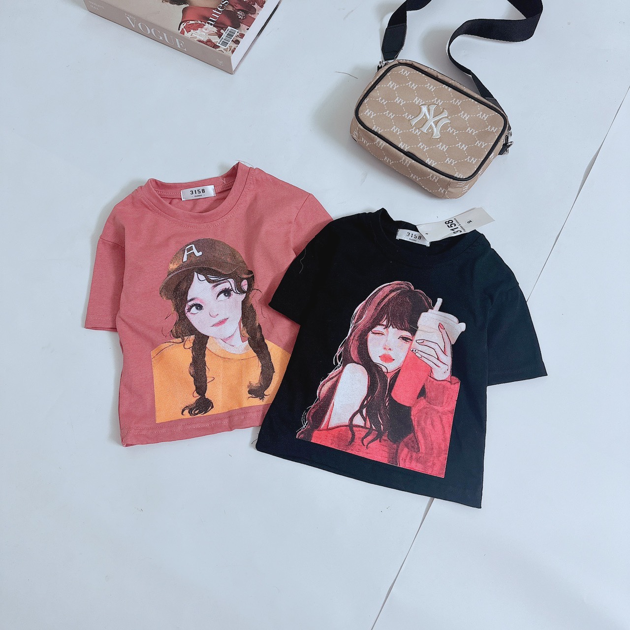 BÁN SỈ SET 2 ÁO PHÔNG BÉ GÁI CÔ GÁI ĐEN HỒNG