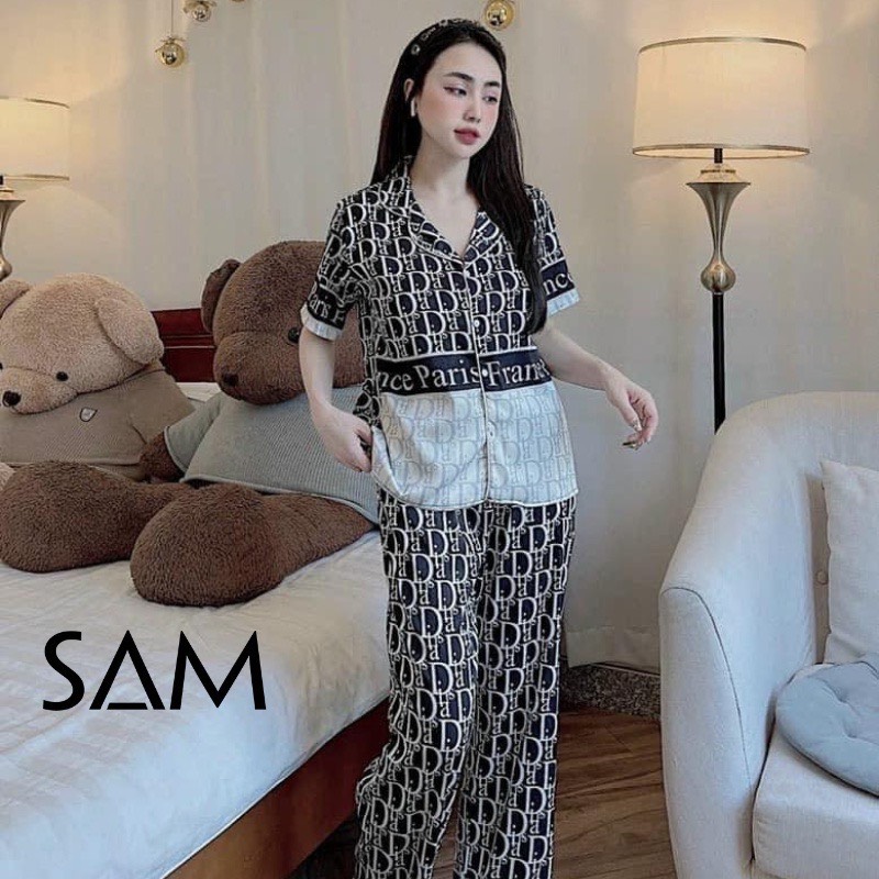 BỘ PYJAMA LỤA NỮ DIO ĐEN PHỐI TRẮNG