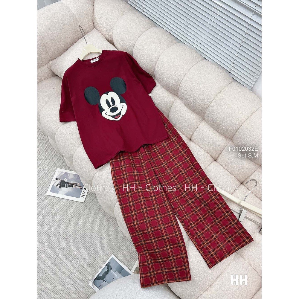SET ÁO PHÔNG MICKY ĐỎ QUẦN KẺ VUÔNG