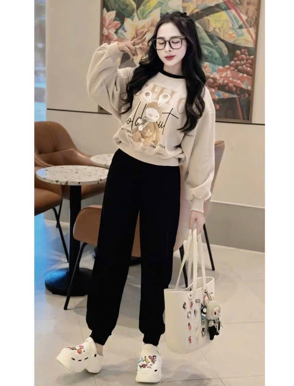 BỘ NỈ THỎ CHỮ CHIC 2 MÀU