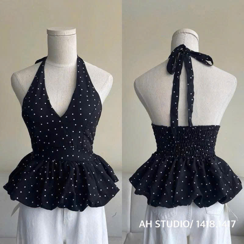 ÁO SƠ MI CHẤM BI CỔ YẾM 3 MÀU