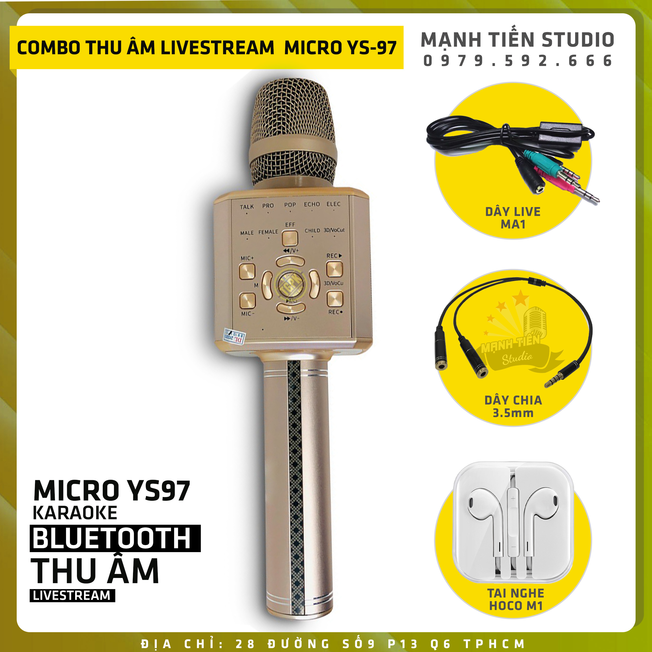 Combo Micro Karaoke YS97 Vừa hát vừa Livestream & Thu âm Chia Sẻ