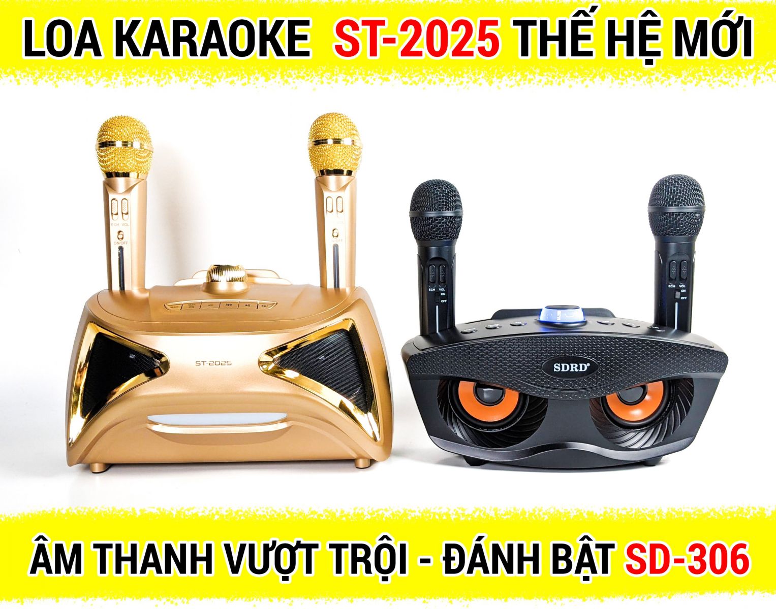 Loa bluetooth karaoke ST 2025 - Loa bass đôi - Kèm 2 micro không dây - Nghe nhạc, karaoke cực chất