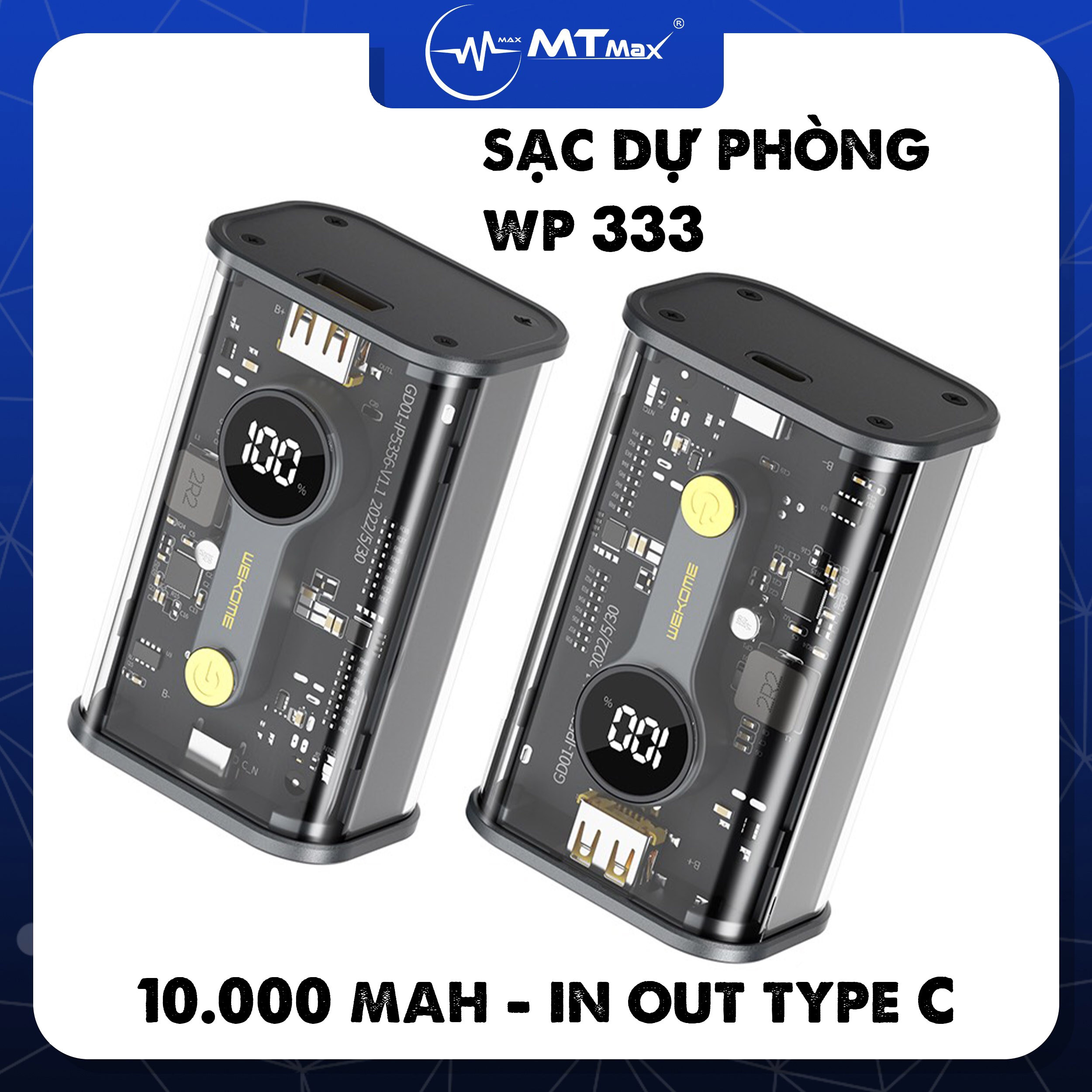 Sạc dự phòng WP 333 dung lượng 10000mah sạc nhanh 20W màn hình led hiển thị Sạc Dự Phòng Wp 333 Dung Lượng 10000Mah Sạc Nhanh 20W Màn Hình Led Hiển Thị