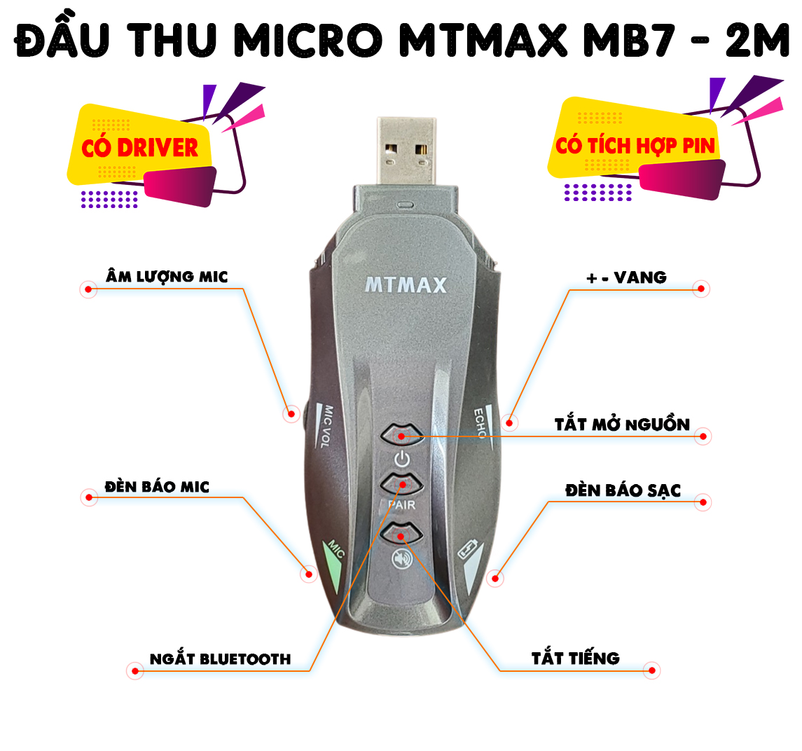Micro karaoke dành cho ô tô MTMAX BX7 2M phiên bản mới đa năng cao cấp - Micro trên xe hơi - Biến mọi loa nghe nhạc thành loa karaoke
