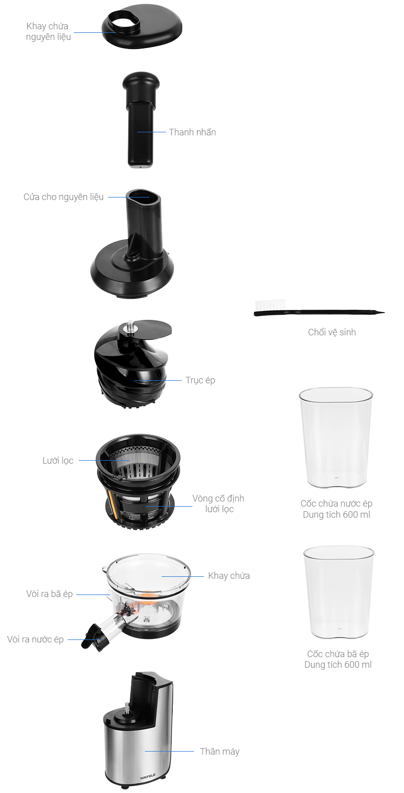 Máy ép trái cây tốc độ chậm Hafele GS-133N/ 535.43.811