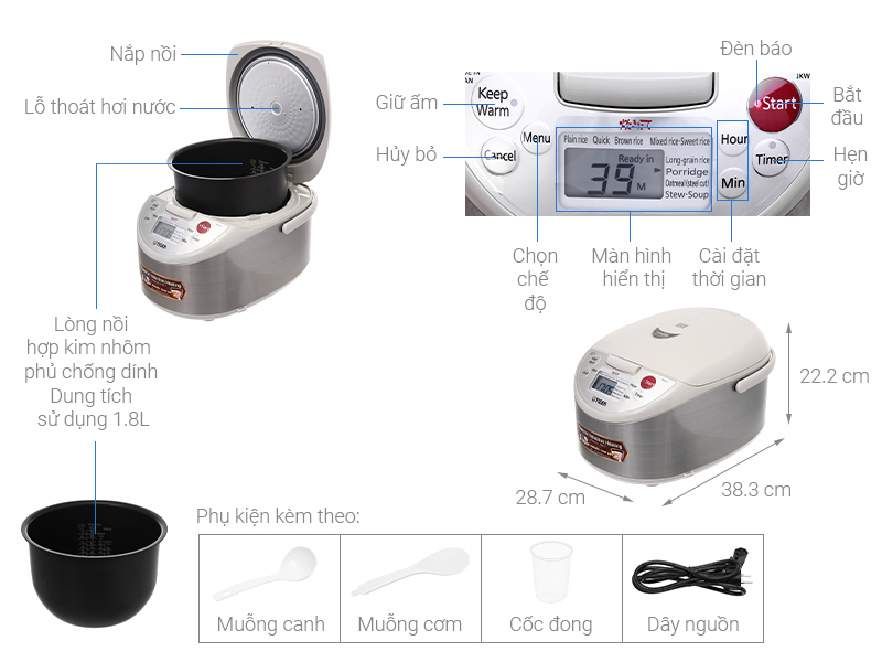 Nồi cơm điện tử cao tần Tiger JKW-A18W