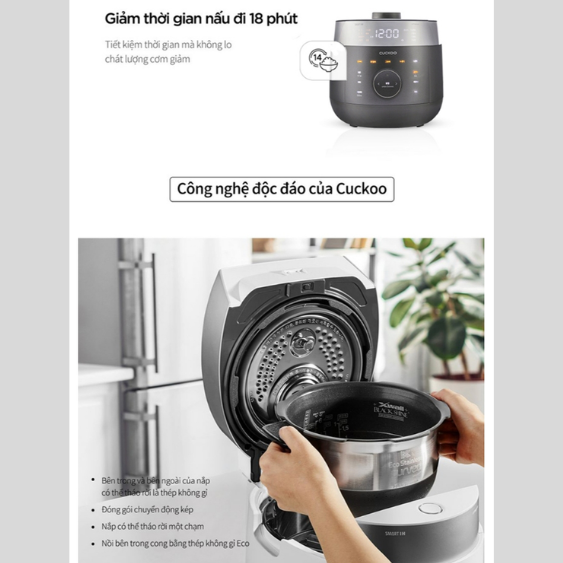 Nồi cơm điện tử áp suất kép cao tần Cuckoo CRP-LHTR0610FD Xám Bạc 1.08L