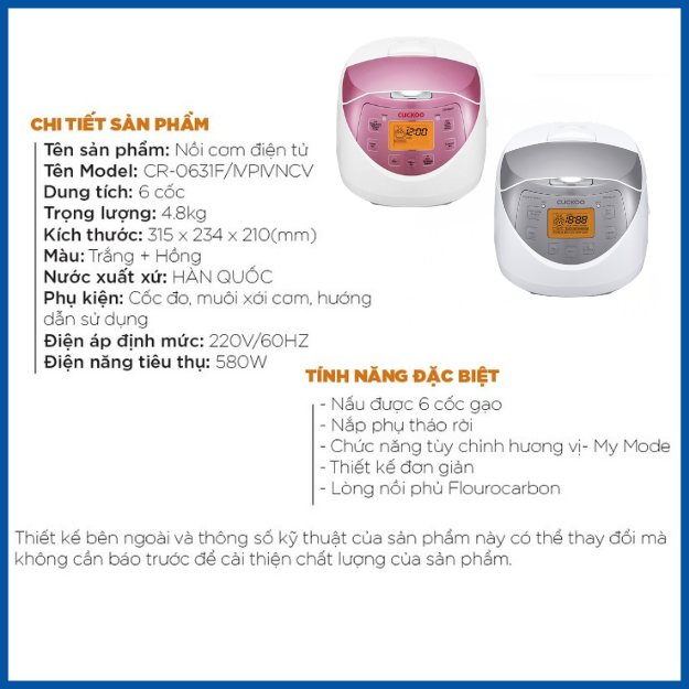 Nồi cơm điện tử Cuckoo CR-0631F