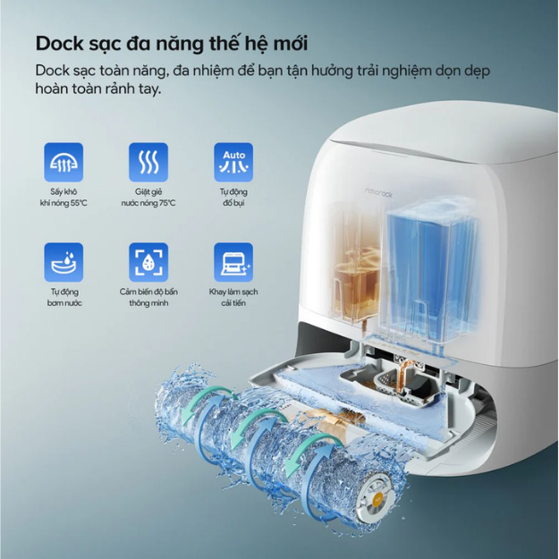 Robot hút bụi lau nhà Roborock QRevo Curv 2 Flow (QC2F02-00) Trắng Dock sạc đa năng