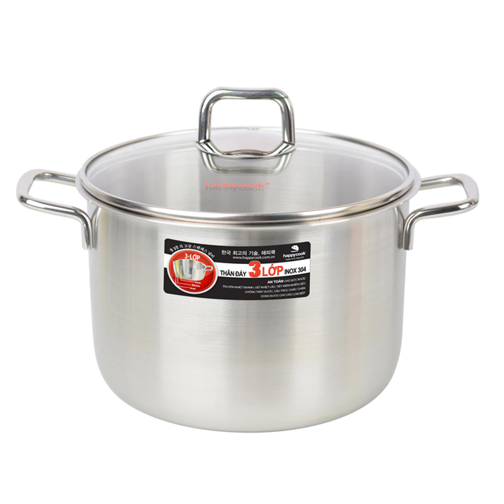 Nồi hầm inox cao cấp 3 lớp HappyCook Alvar nắp kiếng 26cm SP26-ALVG