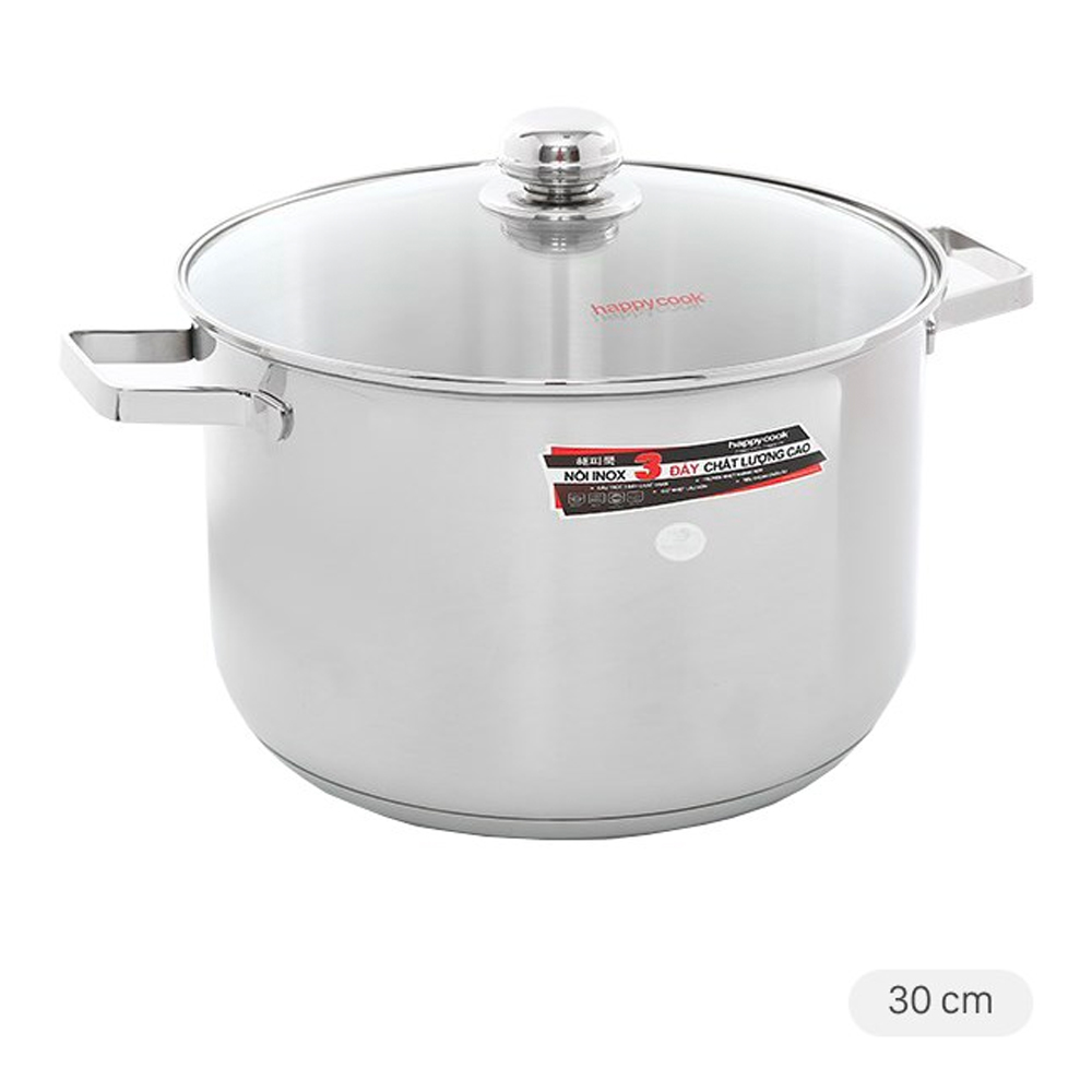 Nồi inox 3 đáy nắp kiếng 30cm Happy Cook NC-30G