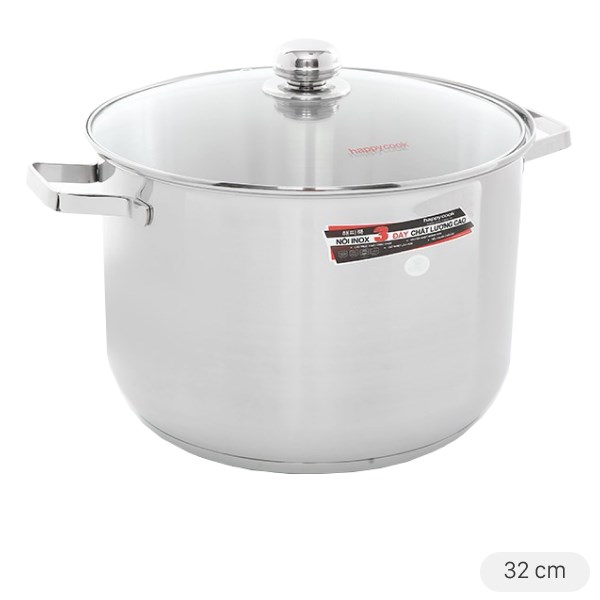 Nồi inox 3 đáy nắp kiếng 32cm Happycook NC-32G