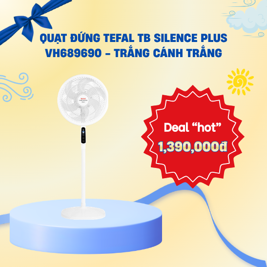Quạt đứng Tefal TB Silence Plus VH689690 Trắng Cánh Trắng