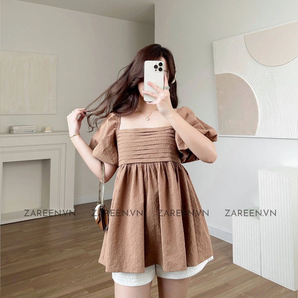 ÁO BABYDOLL XẾP LY NGỰC TAY PHỒNG ZAREEN VOA118