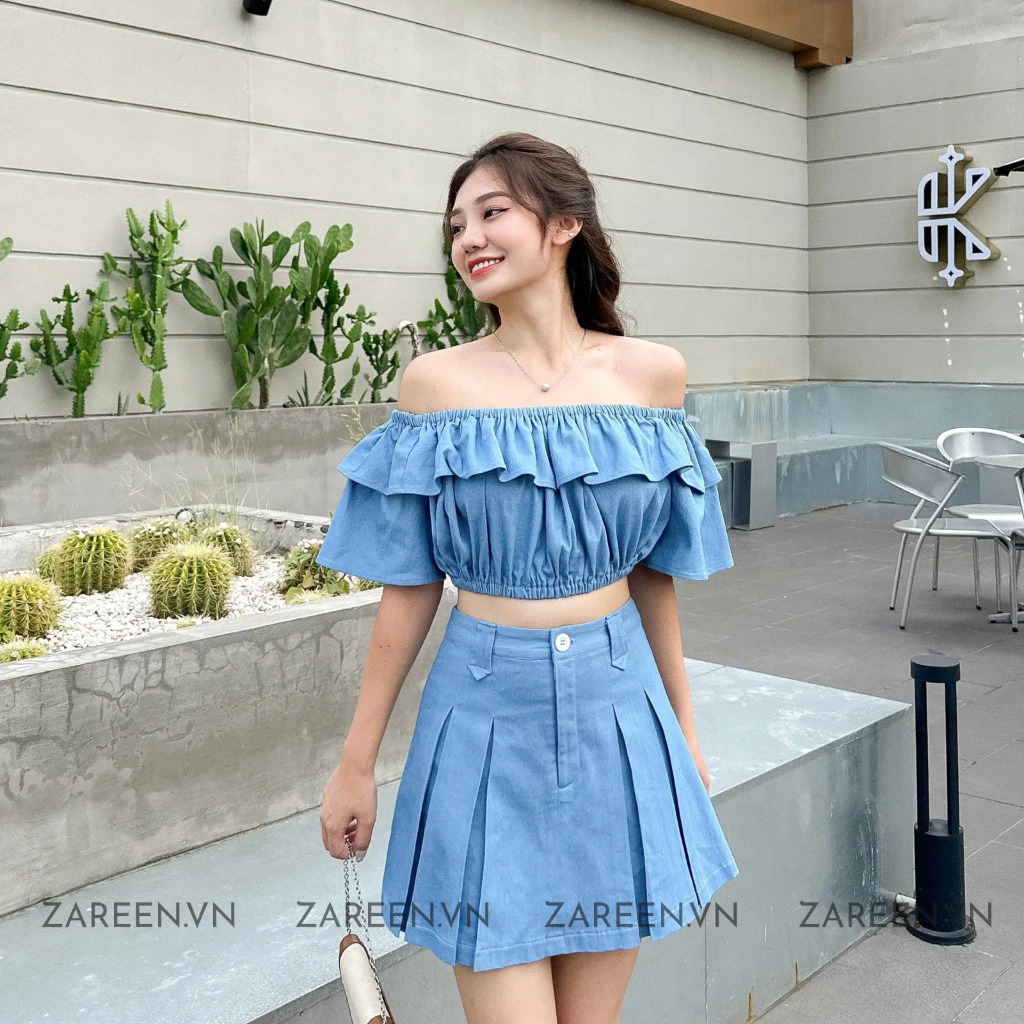 ÁO CROPTOP DENIM TRỄ VAI ZAREEN VOA122