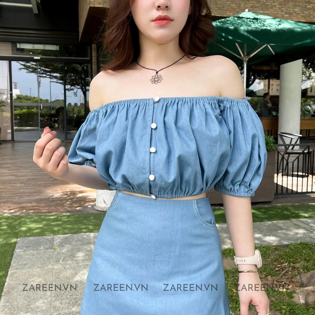 ÁO CROPTOP DENIM TRỄ VAI ZAREEN VOA113