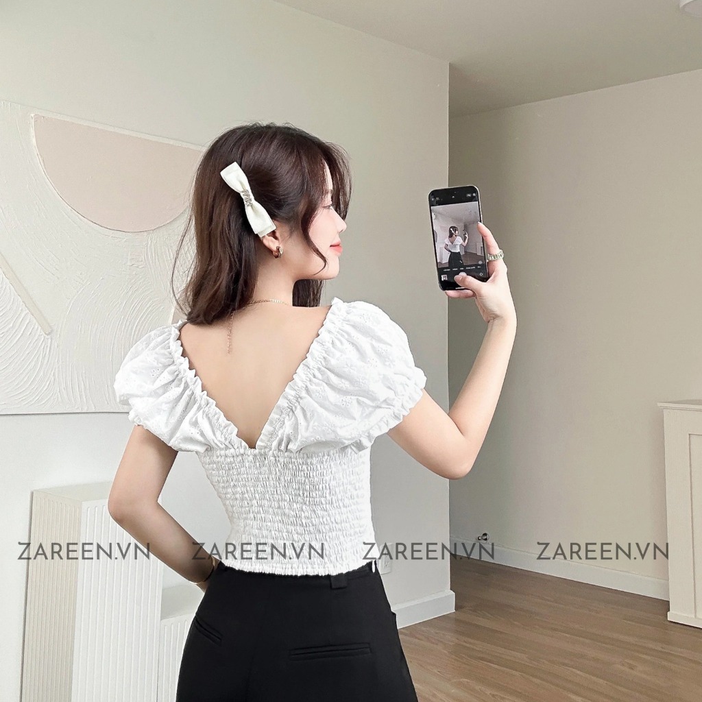 ÁO COTTON THÊU CỔ V ZAREEN VOA117