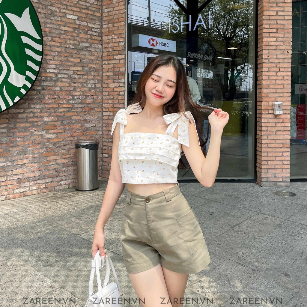 ÁO CROPTOP HOA TAY THẮT NƠ ZAREEN VOA112