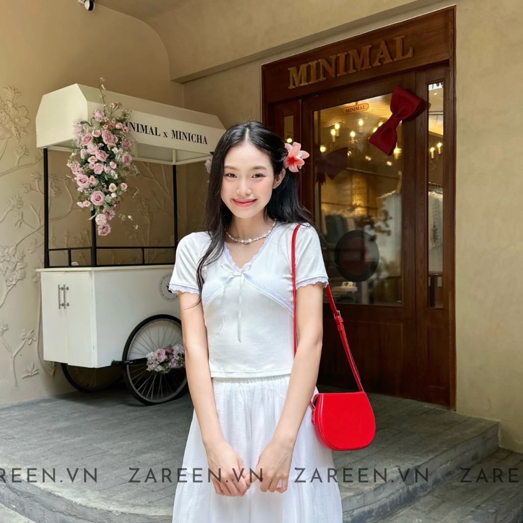 ÁO THUN CROPTOP CỔ V PHỐI REN ZAREEN THU163