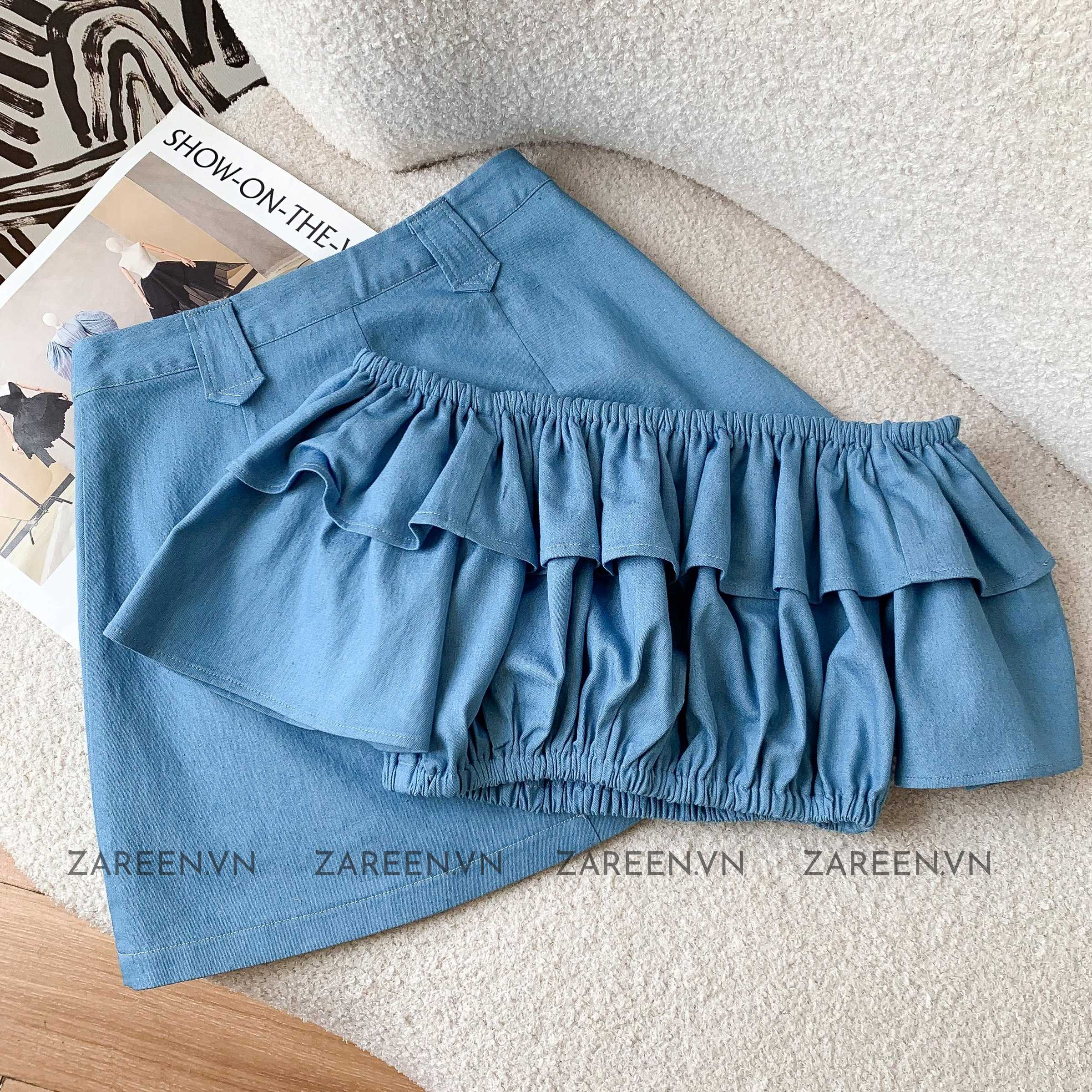 ÁO CROPTOP DENIM TRỄ VAI ZAREEN VOA122