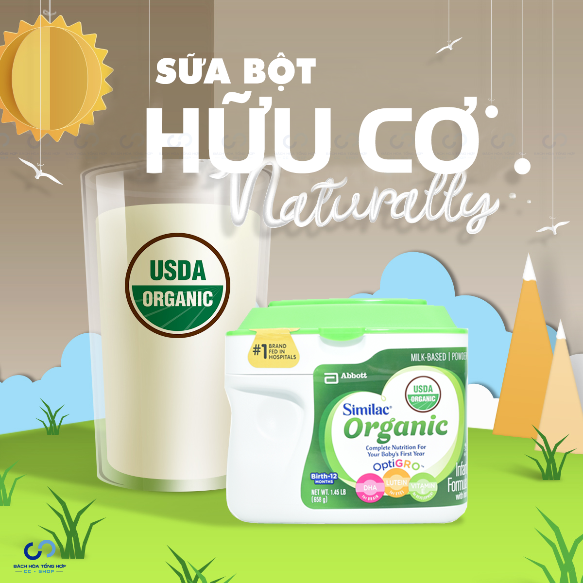 Sữa bột hữu cơ Similac Organic 658g dành cho trẻ sơ sinh 0-12 tháng tuổi.