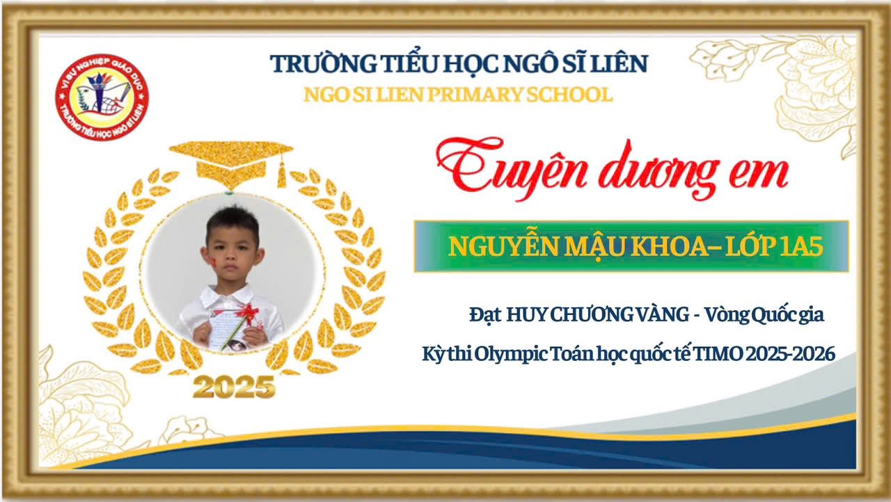 HUY CHƯƠNG VÀNG OLYMPIC TOÁN HỌC QUỐC TẾ TIMO - DẤU ẤN ĐÁNG TỰ HÀO CỦA EM NGUYỄN MẬU KHOA 