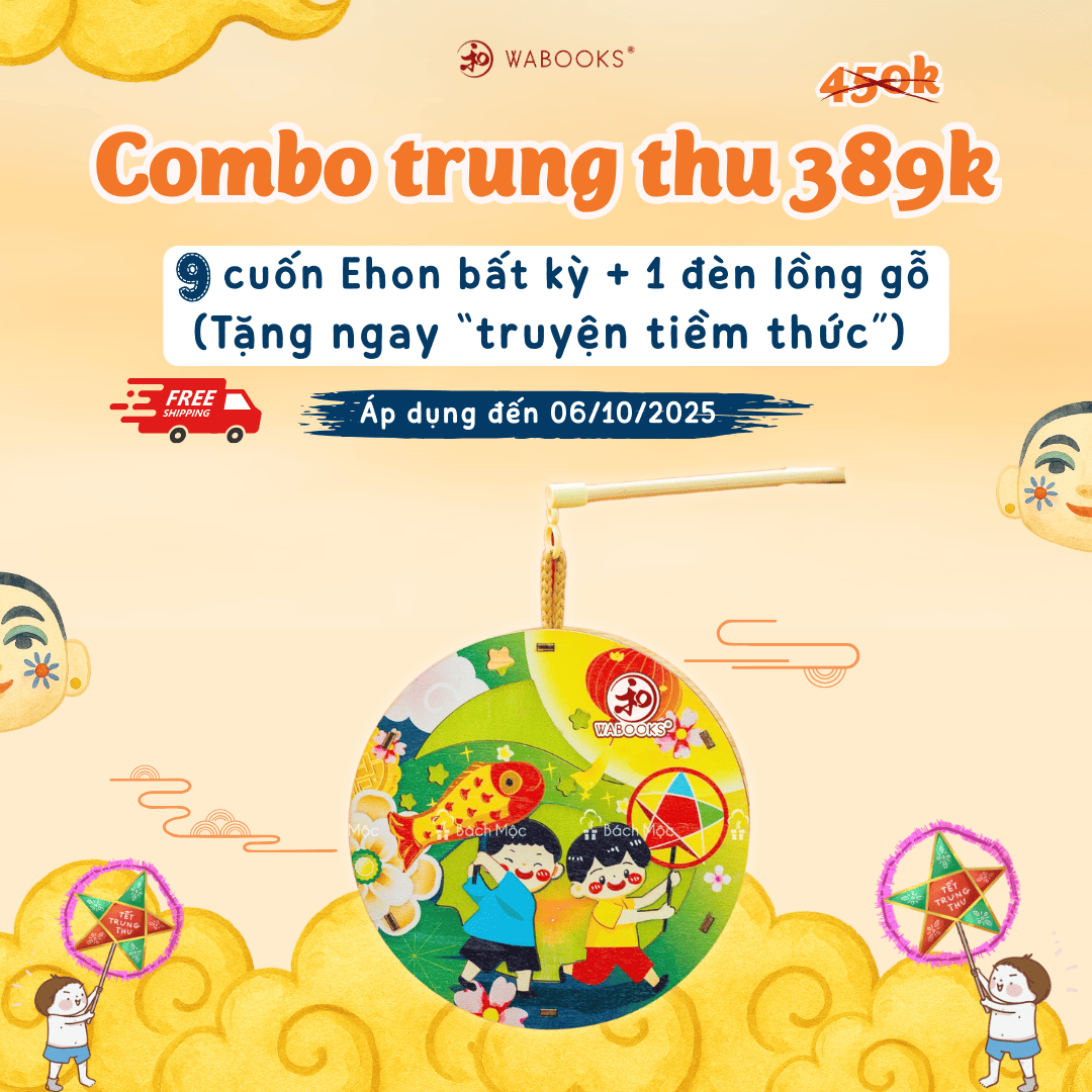 Combo Đèn lồng gỗ Trung thu và 9 cuốn sách Ehon giúp bé Học Nói