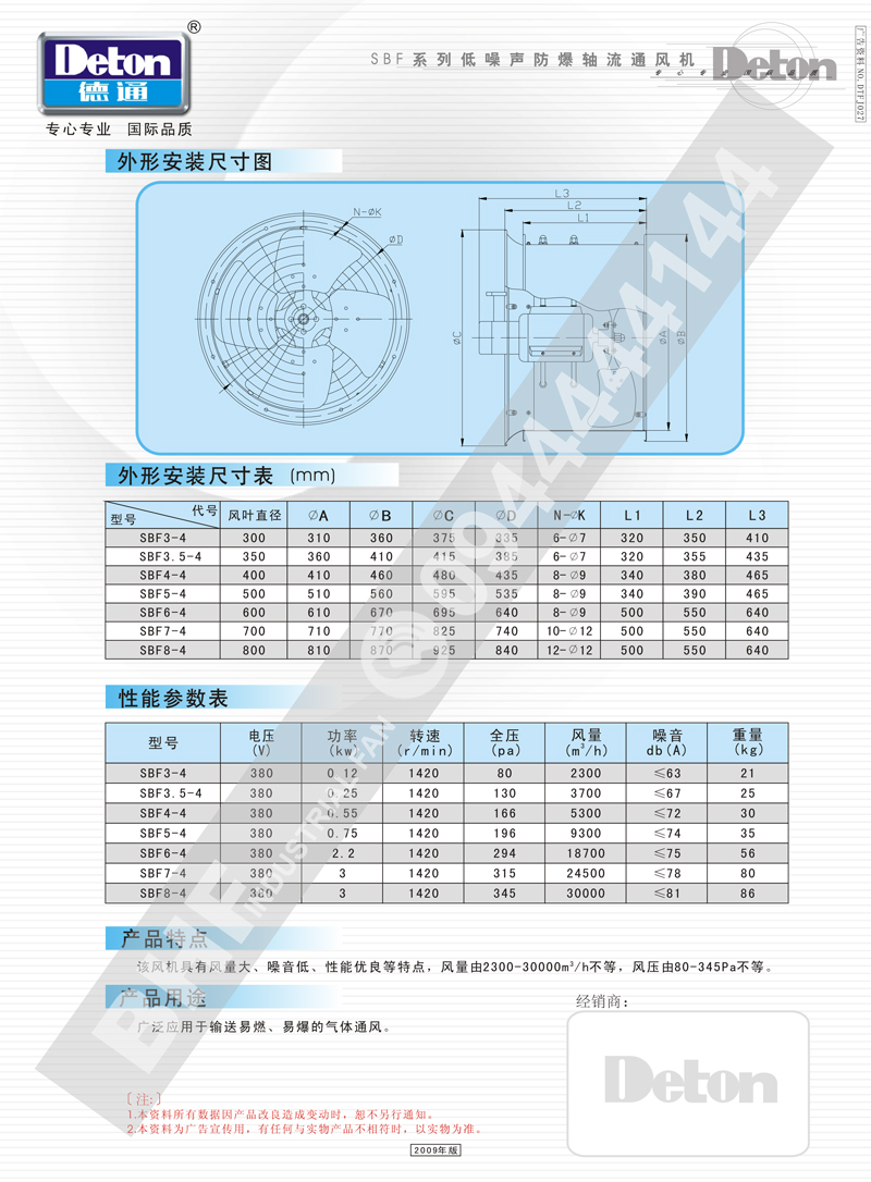 Catalouge quạt phòng cháy nổ Deton SBFB