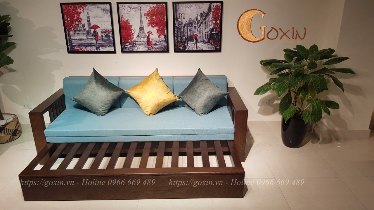 Sofa văng giường gỗ óc chó