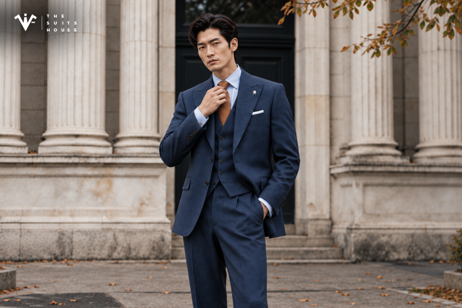 Cổ Điển & Hiện Đại: Cobalt Weave Bespoke 3-Piece Suit