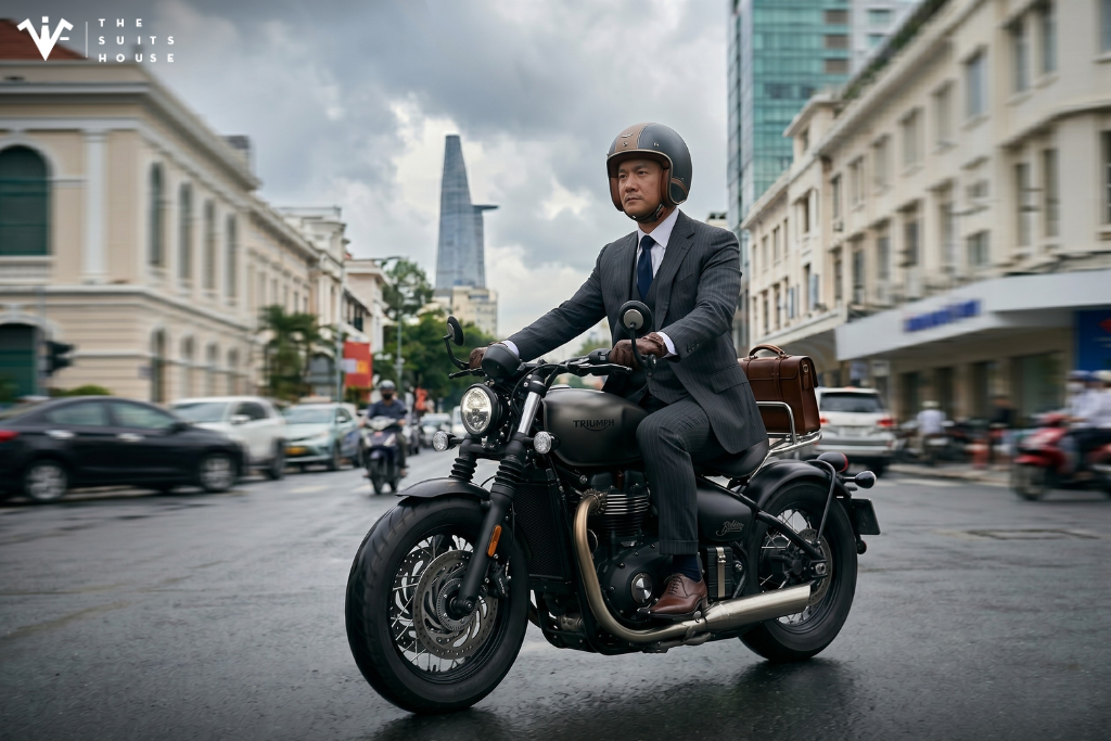Bí Quyết Mặc Suit Đi Xe Máy: Giữ Trọn Form Dáng Cho Quý Ông Thành Thị