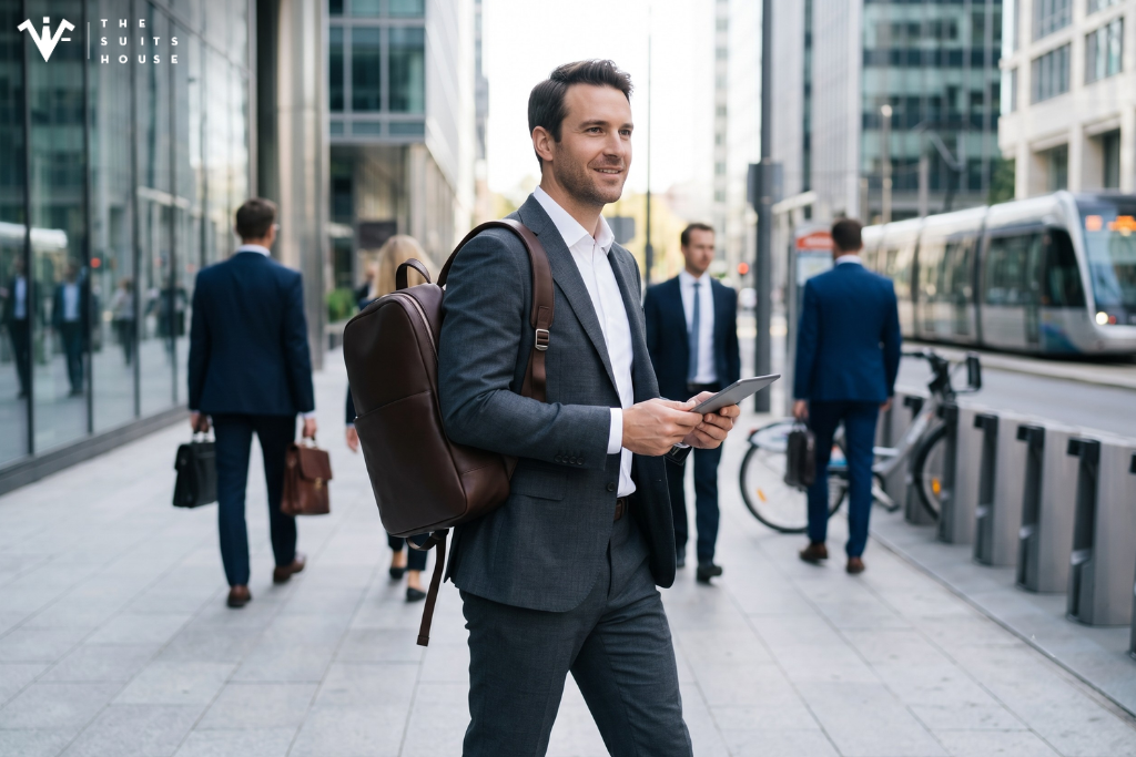 Cách Mặc Suit Đeo Balo Không Làm Hỏng Cấu Trúc Vai Áo