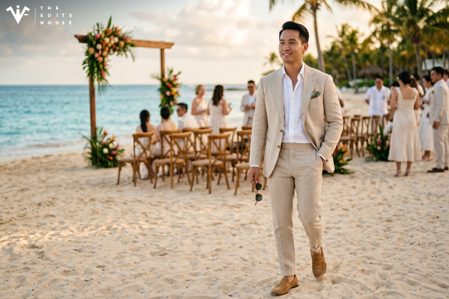 Cẩm Nang Suit Dự Tiệc Cưới Bãi Biển: Lịch Lãm, Trịnh Trọng, Thoáng Mát