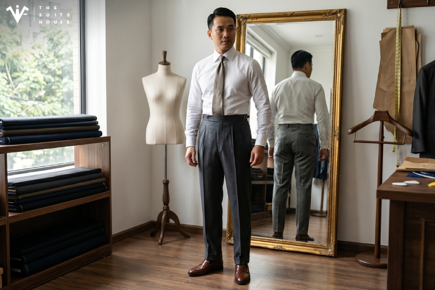 Quần Âu Cho Nam Có Vòng 3 Phẳng: Cấu Trúc Ly (Pleat) Cứu Cánh