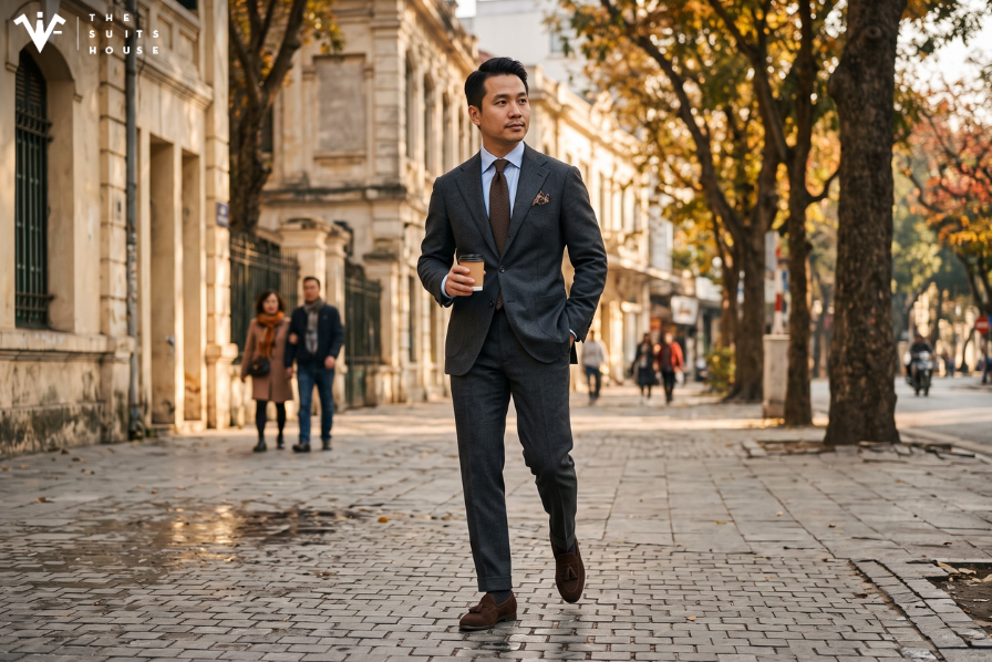 Suit Flannel & Giày Da Lộn: Cặp Đôi Hoàn Hảo Mùa Thu Đông