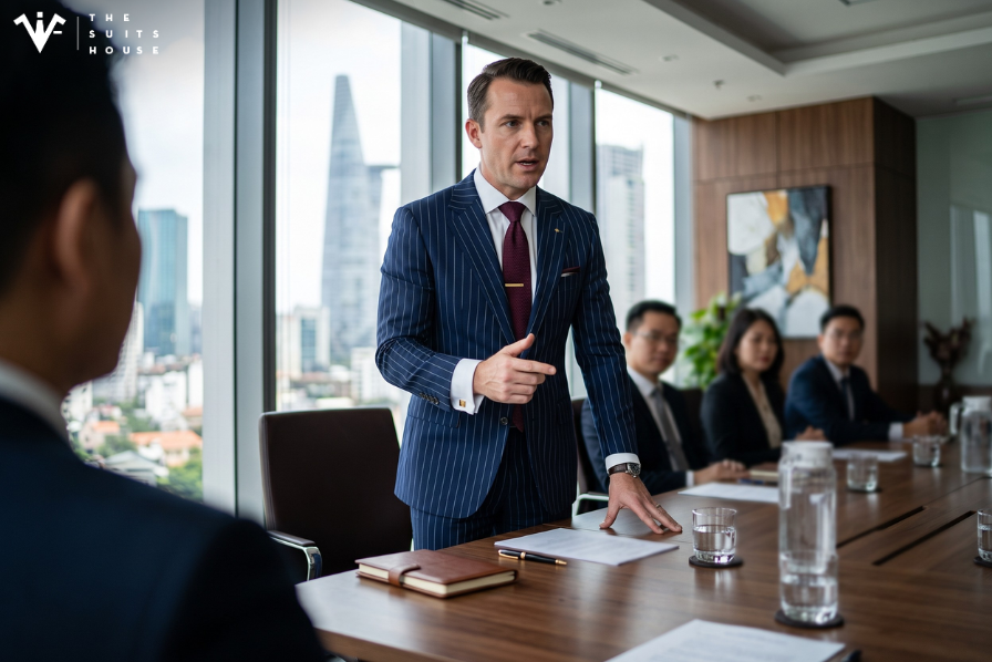 Suit Kẻ Sọc Pinstripe: Quyền Lực Trên Bàn Đàm Phán Cho Quý Ông