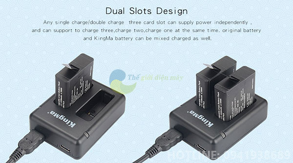 Combo dock sạc đôi và 2 pin zin kingma cho camera hành trình gopro hero 5 và gopro hero 6, pin camera hành trình,