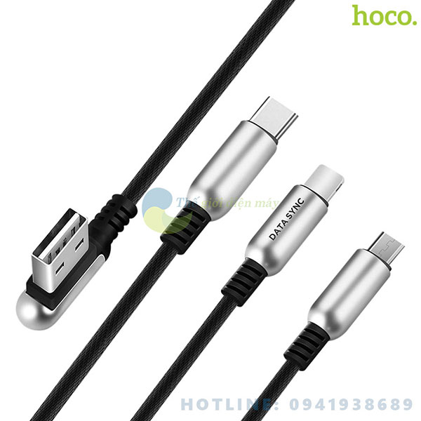 Cáp sạc đa năng hoco U17 3 đầu dây dù chắc chắn dài 1.5m micro USB Lightning Type C - Bảo hành 6 tháng - Shop Thế giới điện máy